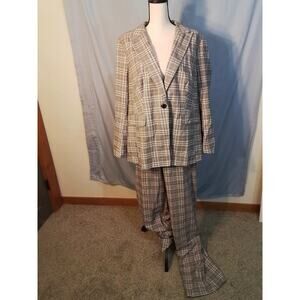 Lane Bryant Women's brown plaid pant suit.